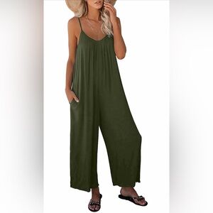 AUSELILY Elegant Olive Green Sleeveless Jumpsuit Large (NWT)